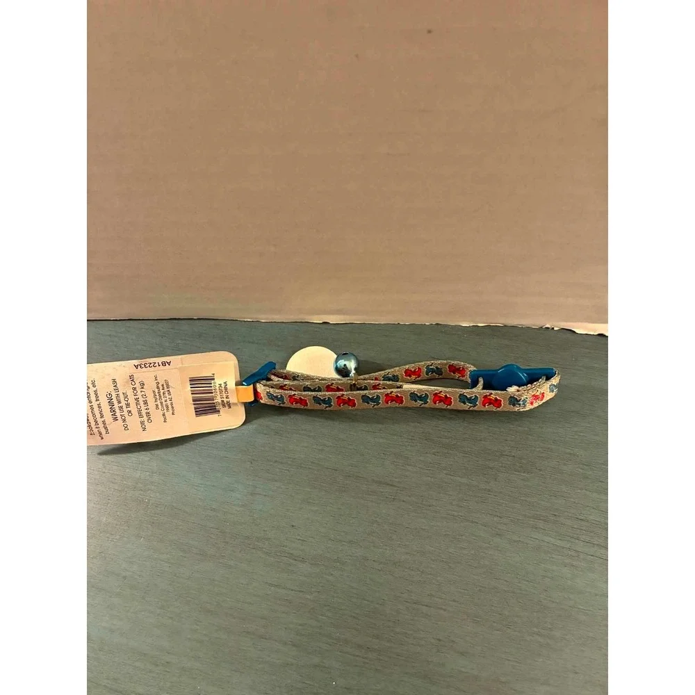 Whisker City Cat Collar Kitten 8-12in Tan Red Blue Mouse Print Breakaway Bell